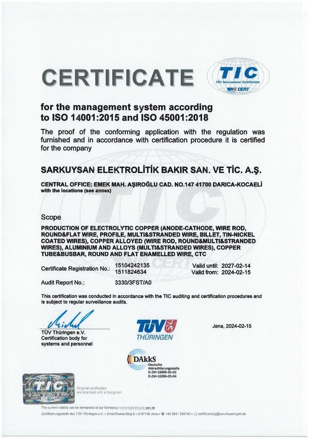 ISO 14001-45001 sertifika önizlemesi