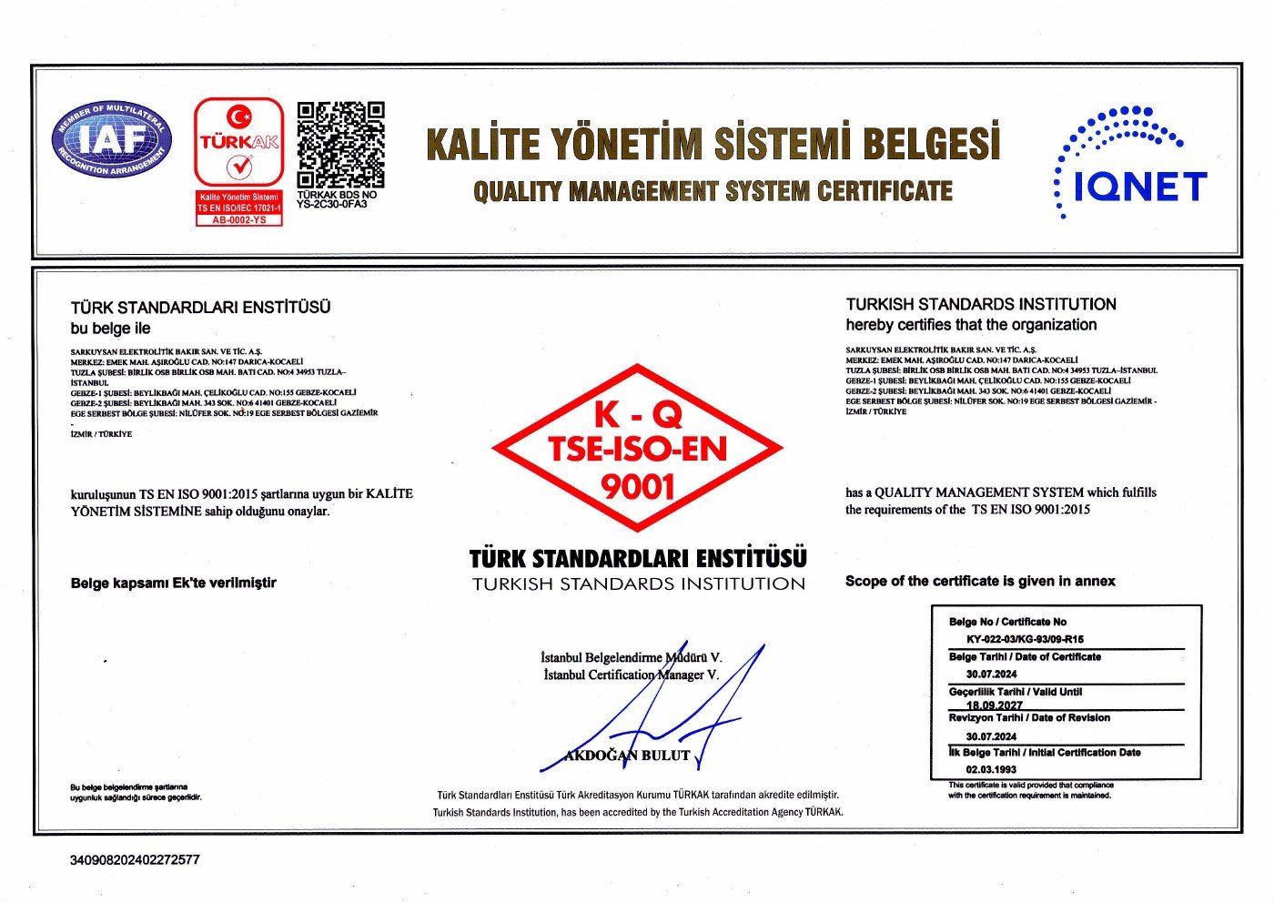 ISO 9001 sertifika önizlemesi