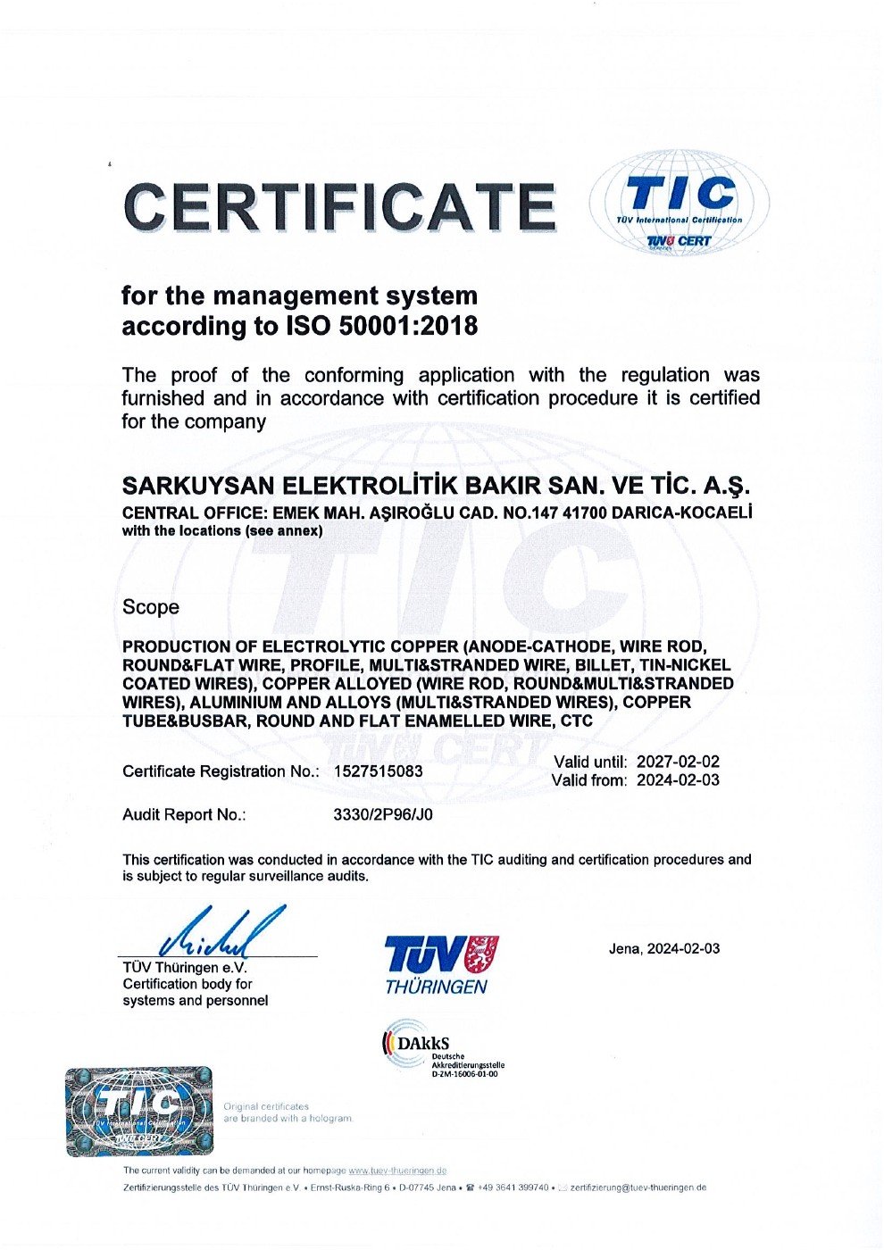 ISO 50001 sertifika önizlemesi